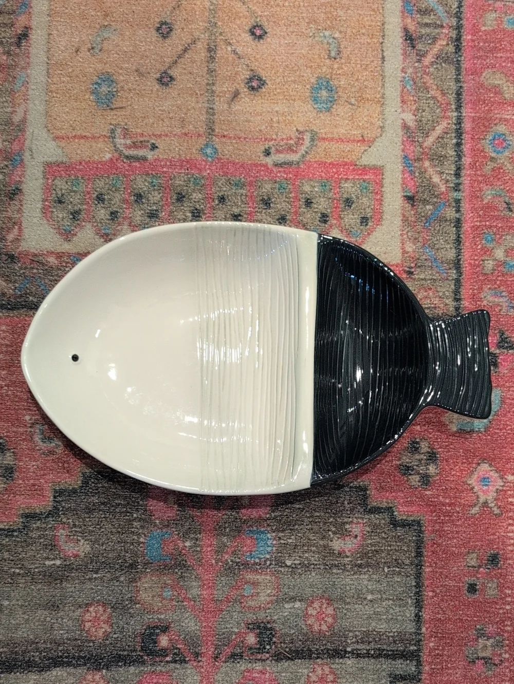 Fish Serving Platter - Navy and White 2-Part Ceramic Coastal Chip & Dip Nautical